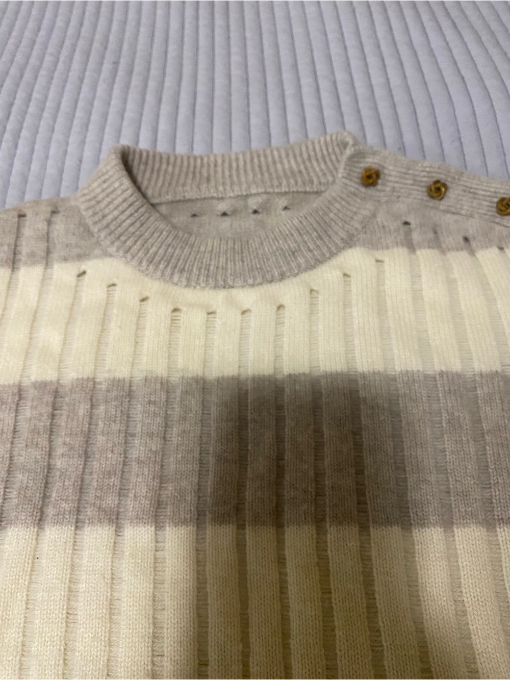 Max Mara Alfeo Striped Rib Wool Cashmere Cropped Sweater Gold Buttons Small - Picture 8 of 12